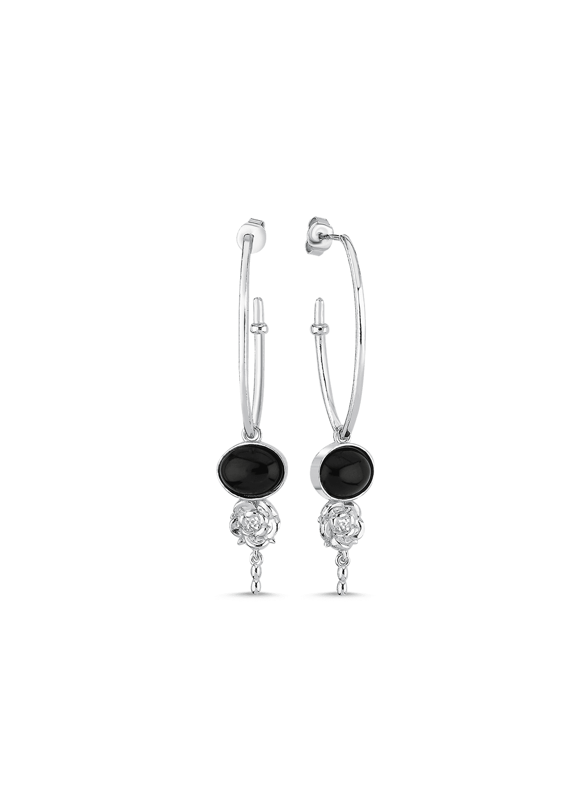 Bodhita - Mystica Black Hook Silver Earrings